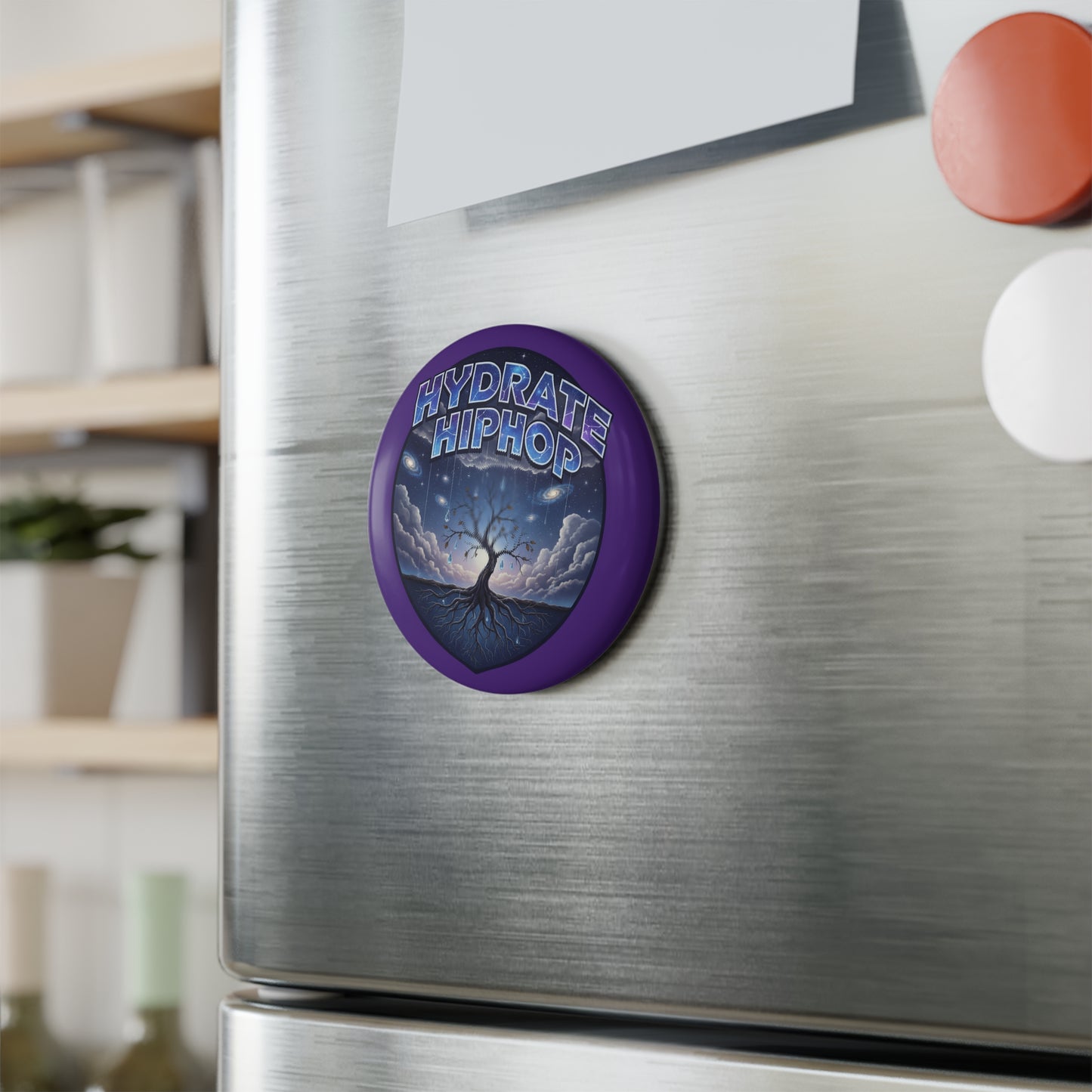 Hydrate HipHop Round Button Magnet — Tree of Life Cosmic Design