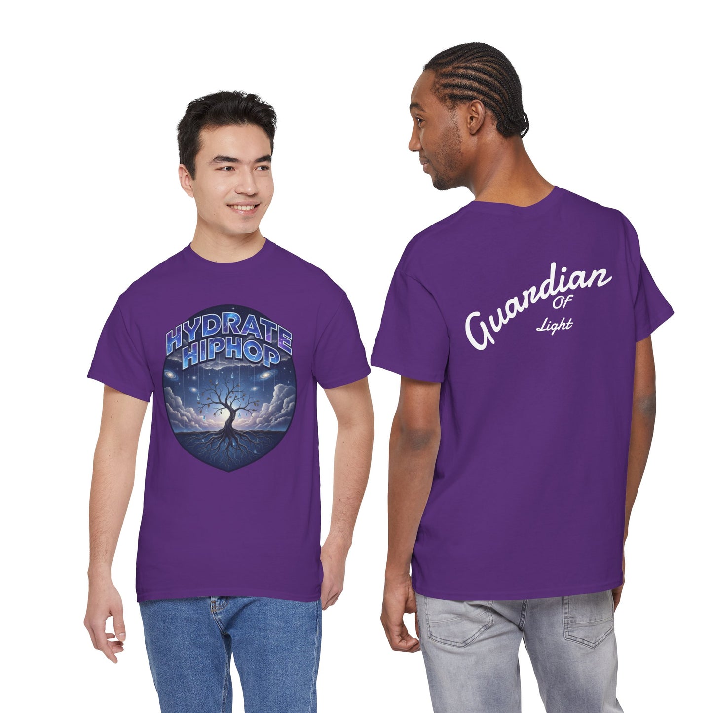 Hydrate Hip Hop Tee — 'Hydrate HipHop' Night Sky Graphic T-Shirt (Guardian of Light on Back)