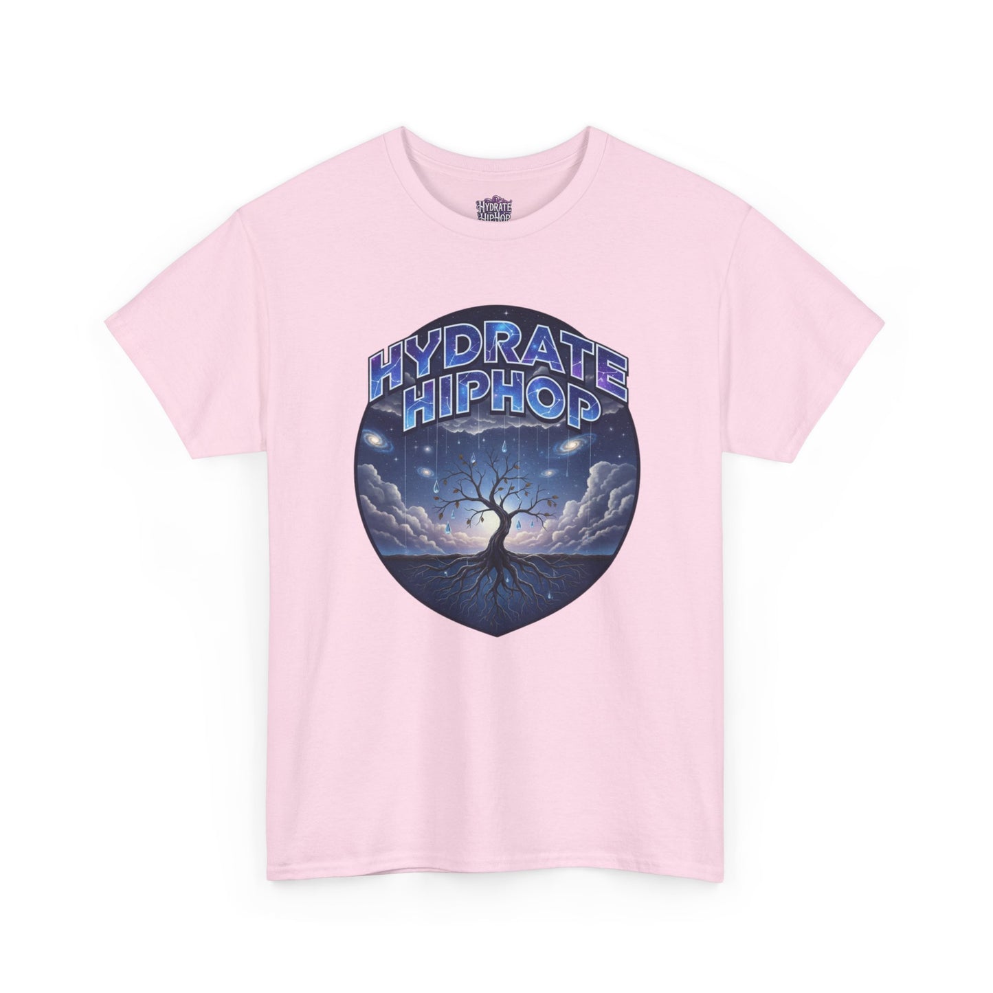Hydrate Hip Hop Tee — 'Hydrate HipHop' Night Sky Graphic T-Shirt (Guardian of Light on Back)