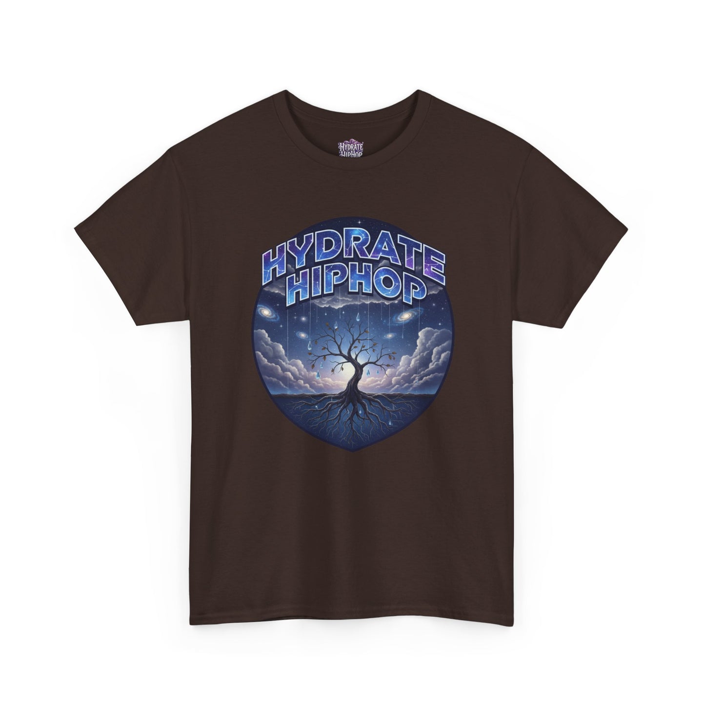 Hydrate Hip Hop Tee — 'Hydrate HipHop' Night Sky Graphic T-Shirt (Guardian of Light on Back)