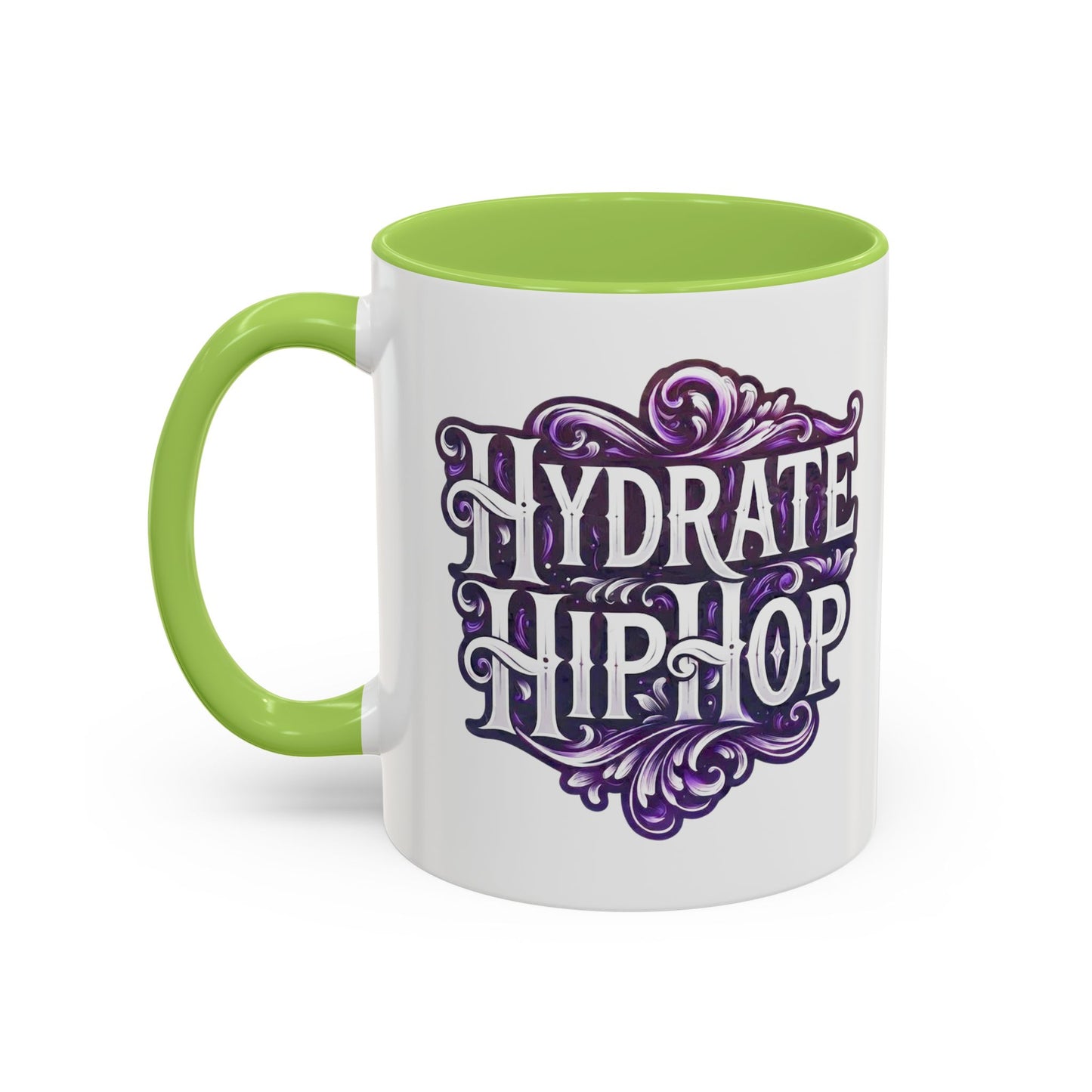 Hydrate Hip Hop Accent Coffee Mug — Purple Typography Tea & Coffee Cup (11/15oz)