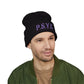 P.S.Y.C. Embroidered Cuffed Beanie — Purple Lettering Winter Hat