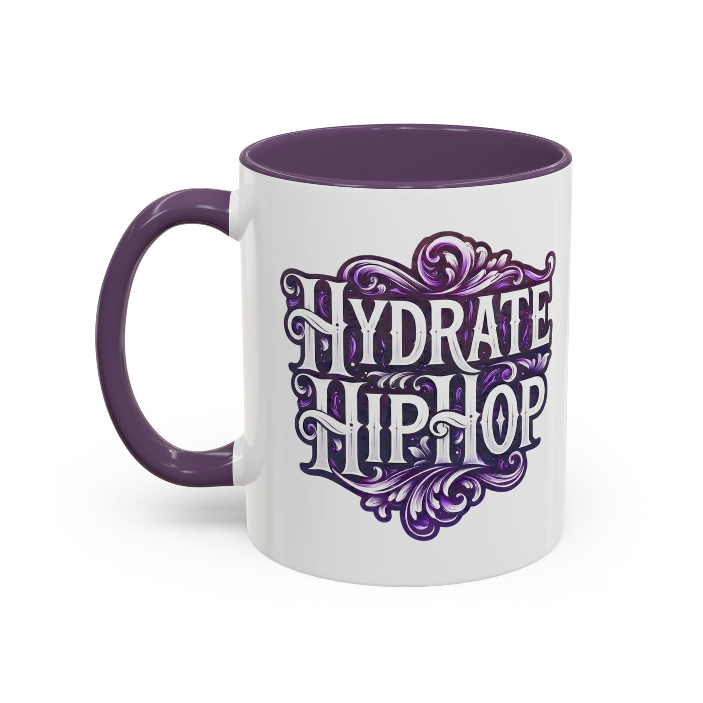 Hydrate Hip Hop Accent Coffee Mug — Purple Typography Tea & Coffee Cup (11/15oz)