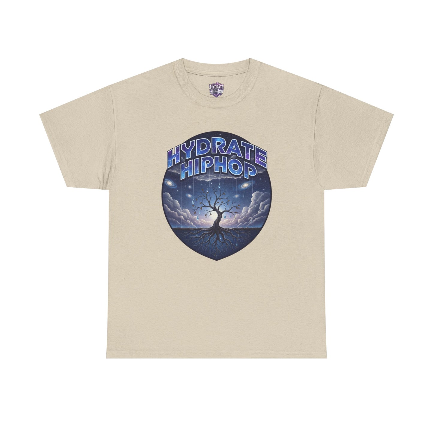 Hydrate Hip Hop Tee — 'Hydrate HipHop' Night Sky Graphic T-Shirt (Guardian of Light on Back)