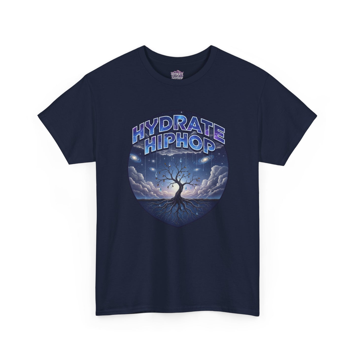 Hydrate Hip Hop Tee — 'Hydrate HipHop' Night Sky Graphic T-Shirt (Guardian of Light on Back)
