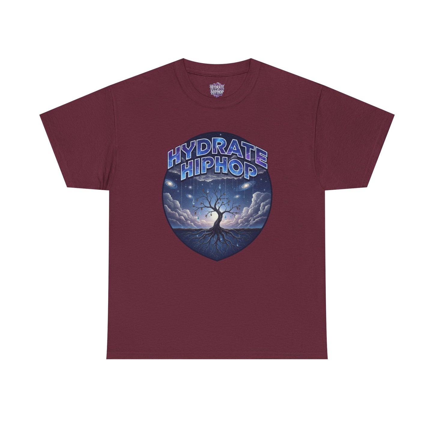 Hydrate Hip Hop Tee — 'Hydrate HipHop' Night Sky Graphic T-Shirt (Guardian of Light on Back)