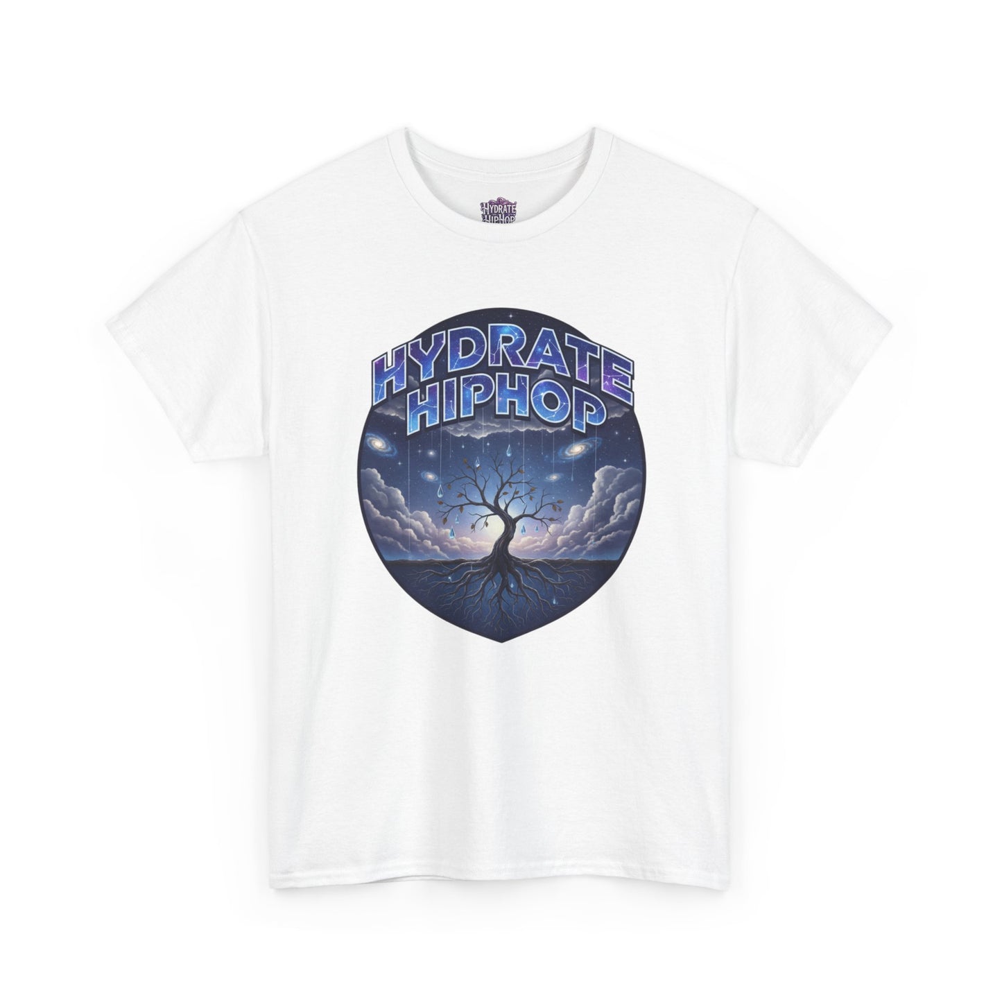 Hydrate Hip Hop Tee — 'Hydrate HipHop' Night Sky Graphic T-Shirt (Guardian of Light on Back)