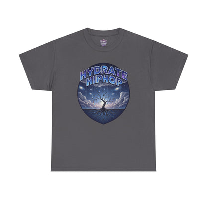 Hydrate Hip Hop Tee — 'Hydrate HipHop' Night Sky Graphic T-Shirt (Guardian of Light on Back)