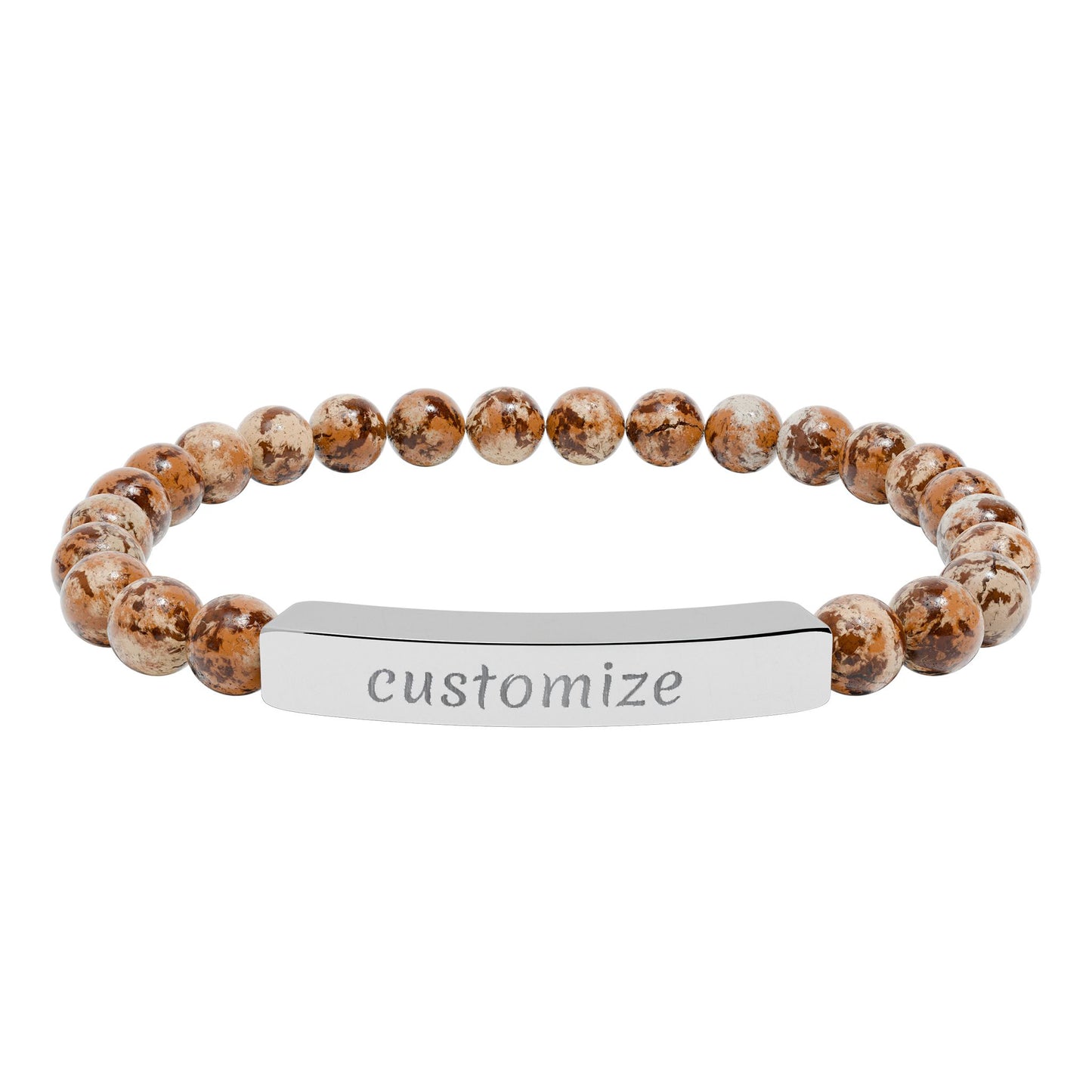 Custom Engraved Natural Stone Bar Bracelet — Personalized Stretch Beaded Bracelet