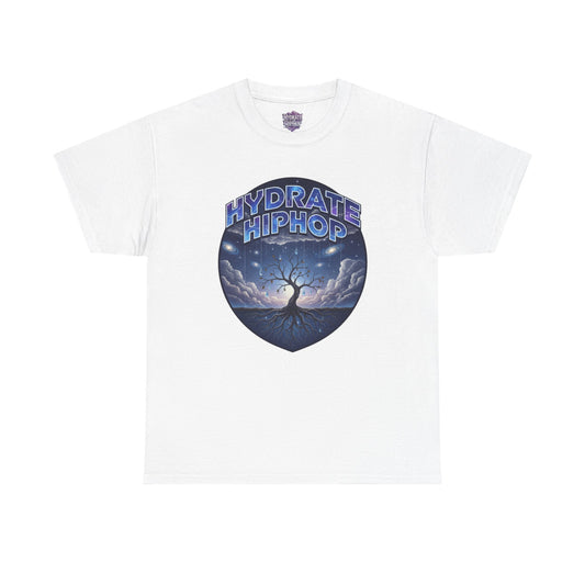 Hydrate Hip Hop Tee — 'Hydrate HipHop' Night Sky Graphic T-Shirt (Guardian of Light on Back)