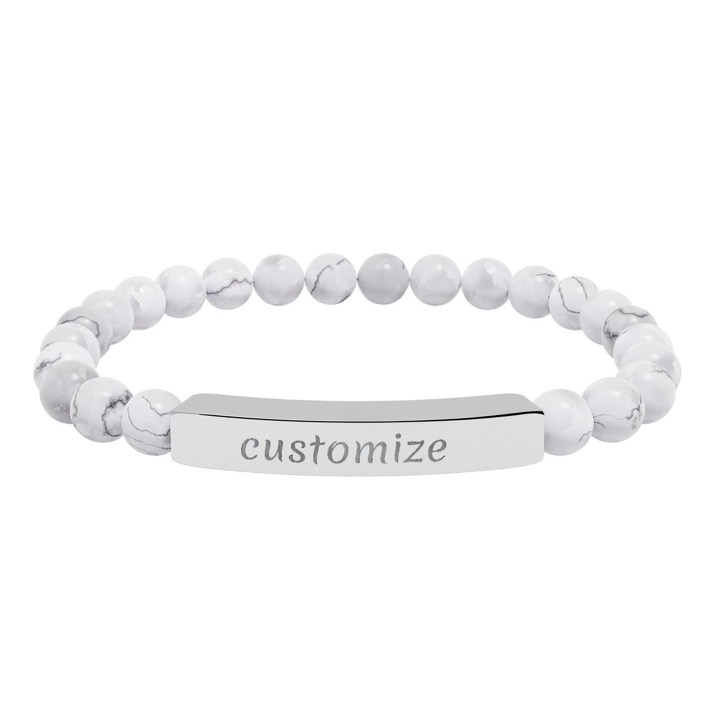 Custom Engraved Natural Stone Bar Bracelet — Personalized Stretch Beaded Bracelet