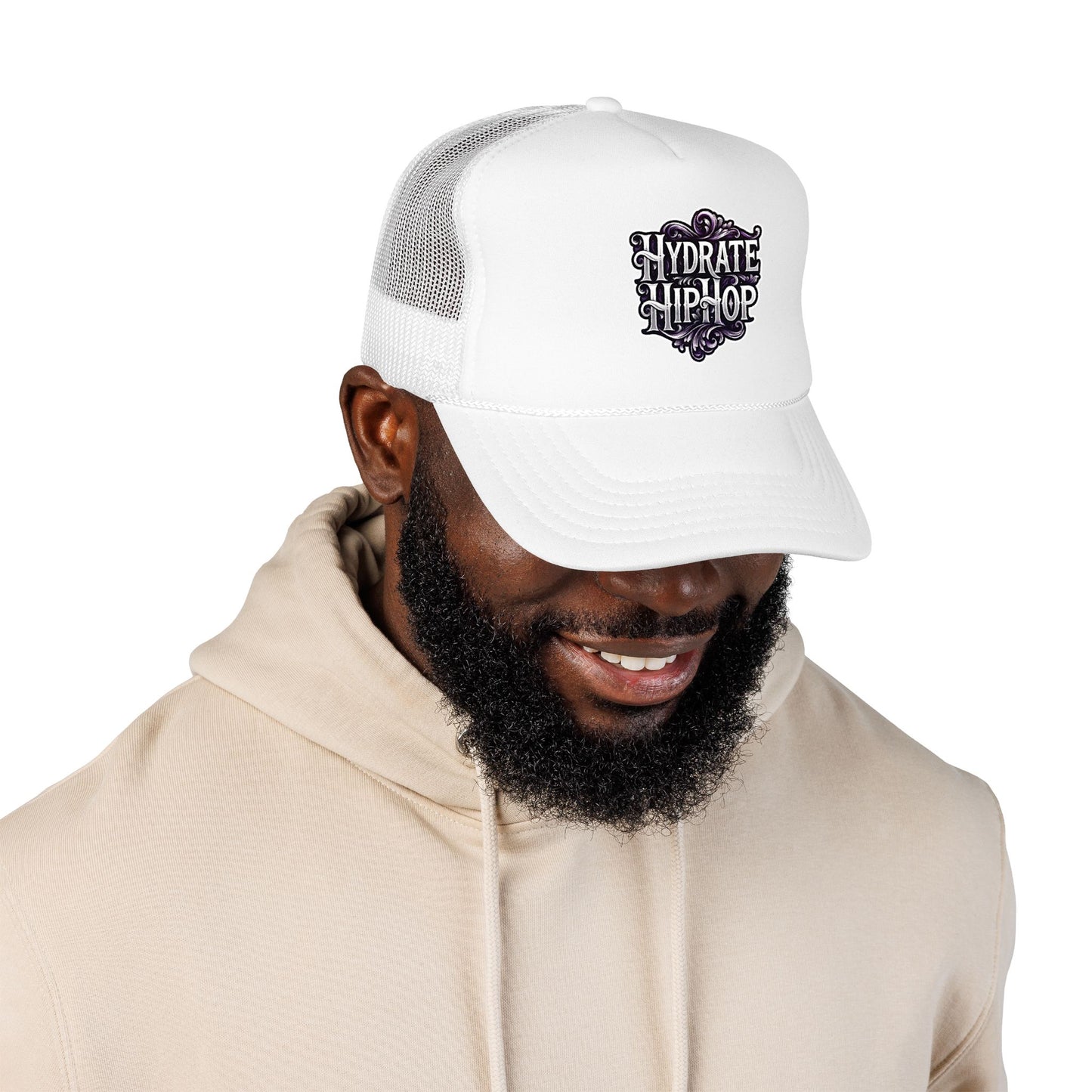 Hydrate Hip Hop Trucker Hat - Retro Script Foam Mesh Cap