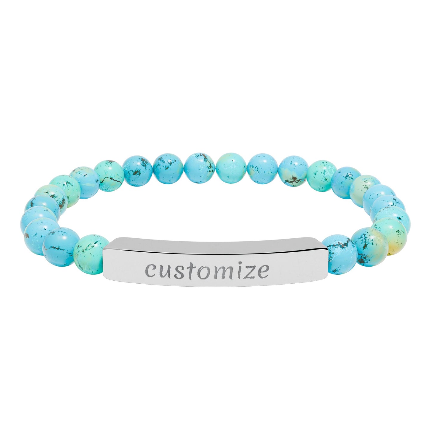 Custom Engraved Natural Stone Bar Bracelet — Personalized Stretch Beaded Bracelet