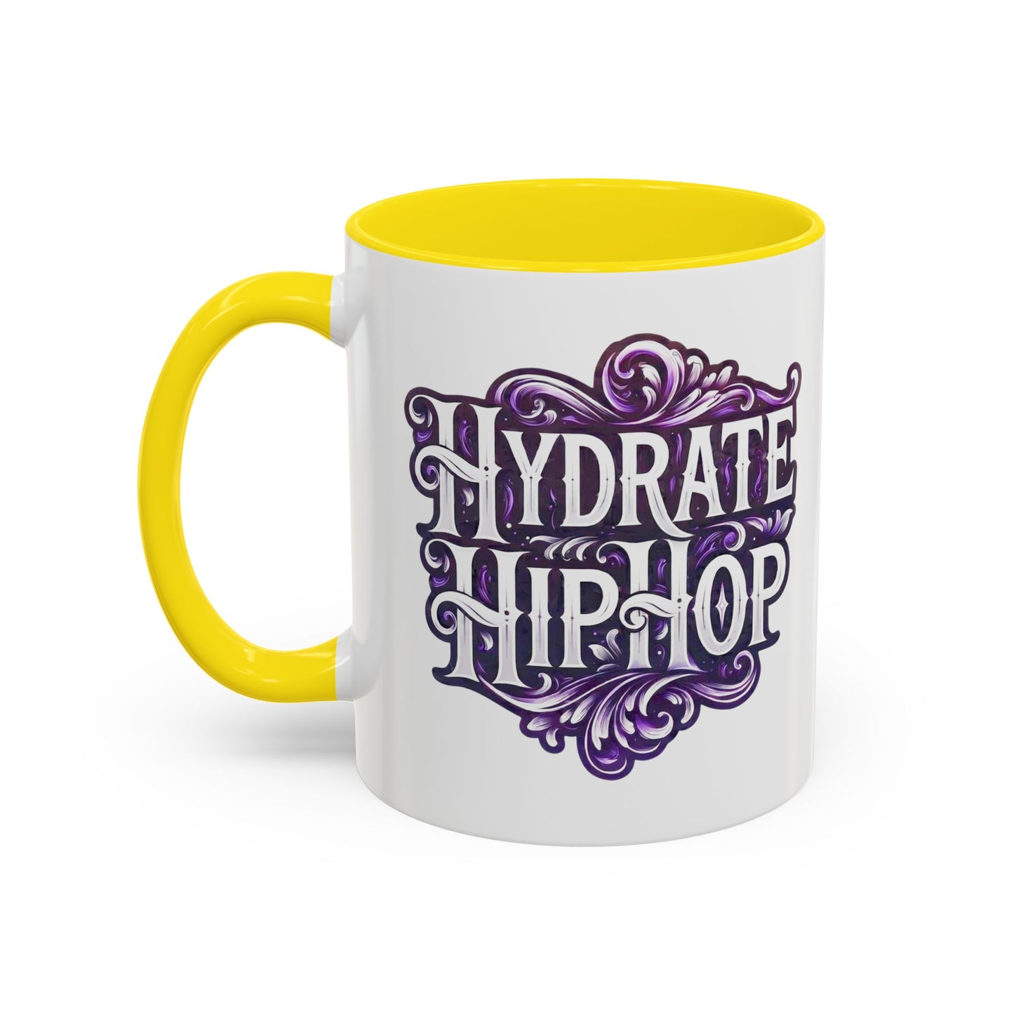 Hydrate Hip Hop Accent Coffee Mug — Purple Typography Tea & Coffee Cup (11/15oz)