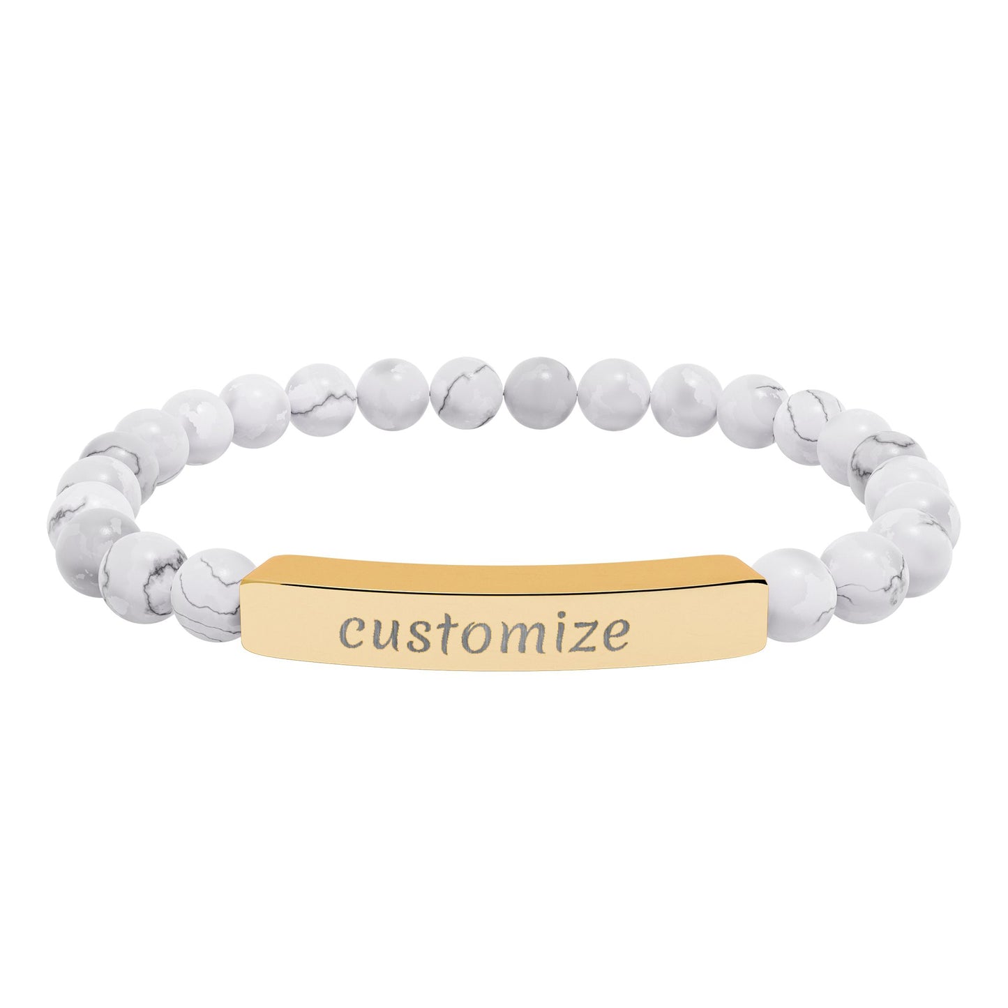 Custom Engraved Natural Stone Bar Bracelet — Personalized Stretch Beaded Bracelet
