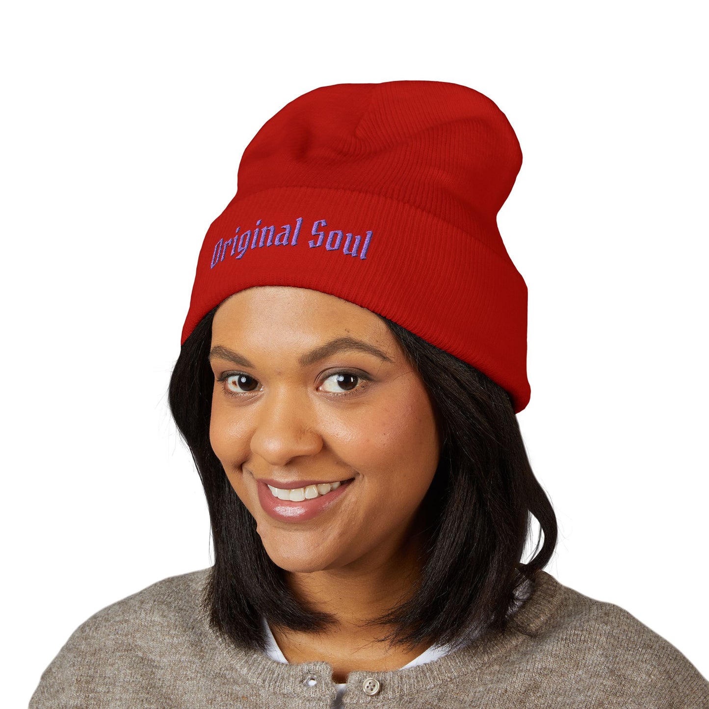 Original Soul Embroidered Beanie — Classic Cuffed Knit Hat