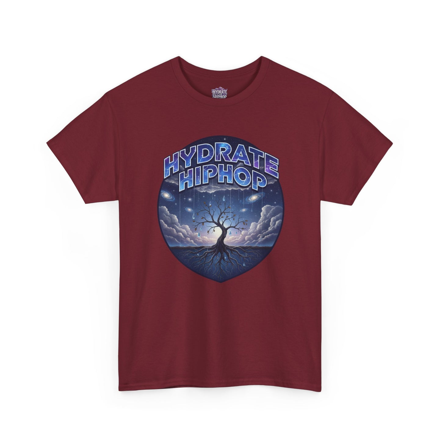 Hydrate Hip Hop Tee — 'Hydrate HipHop' Night Sky Graphic T-Shirt (Guardian of Light on Back)
