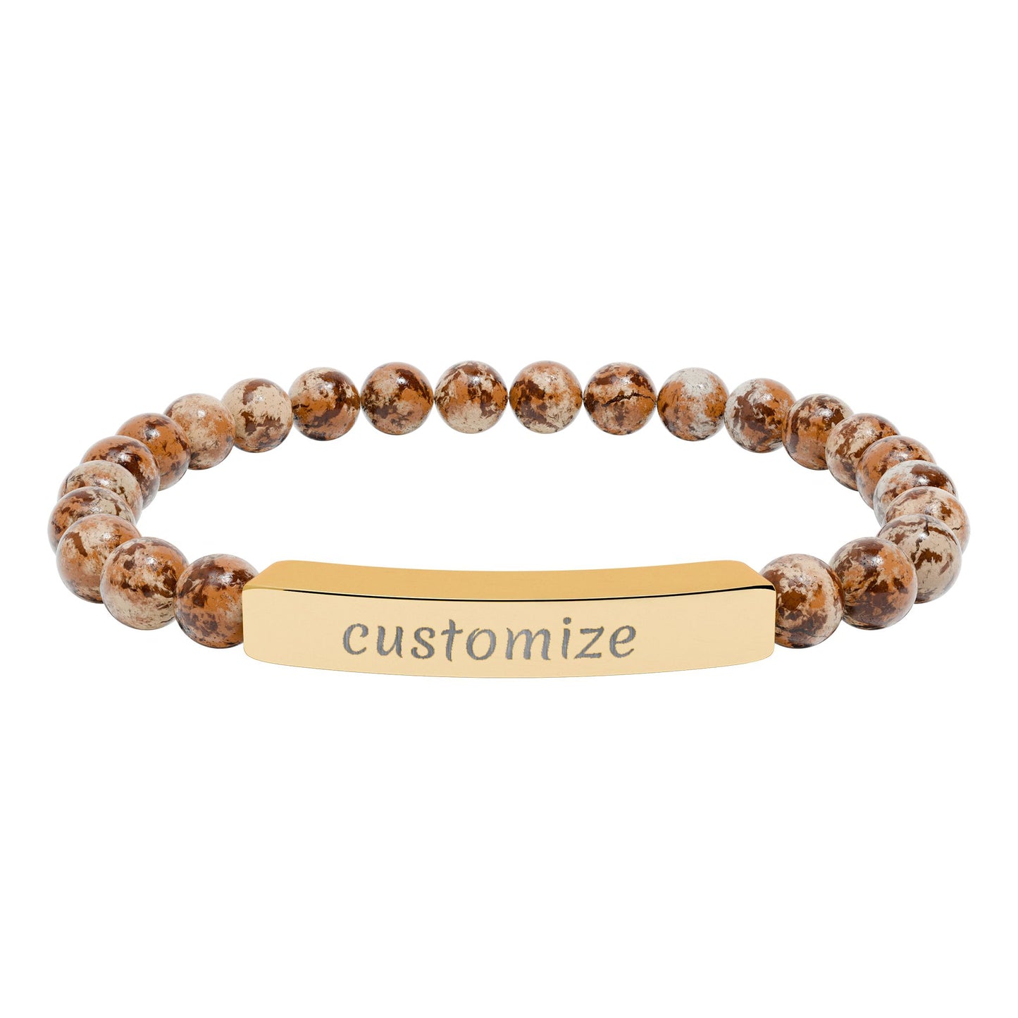 Custom Engraved Natural Stone Bar Bracelet — Personalized Stretch Beaded Bracelet