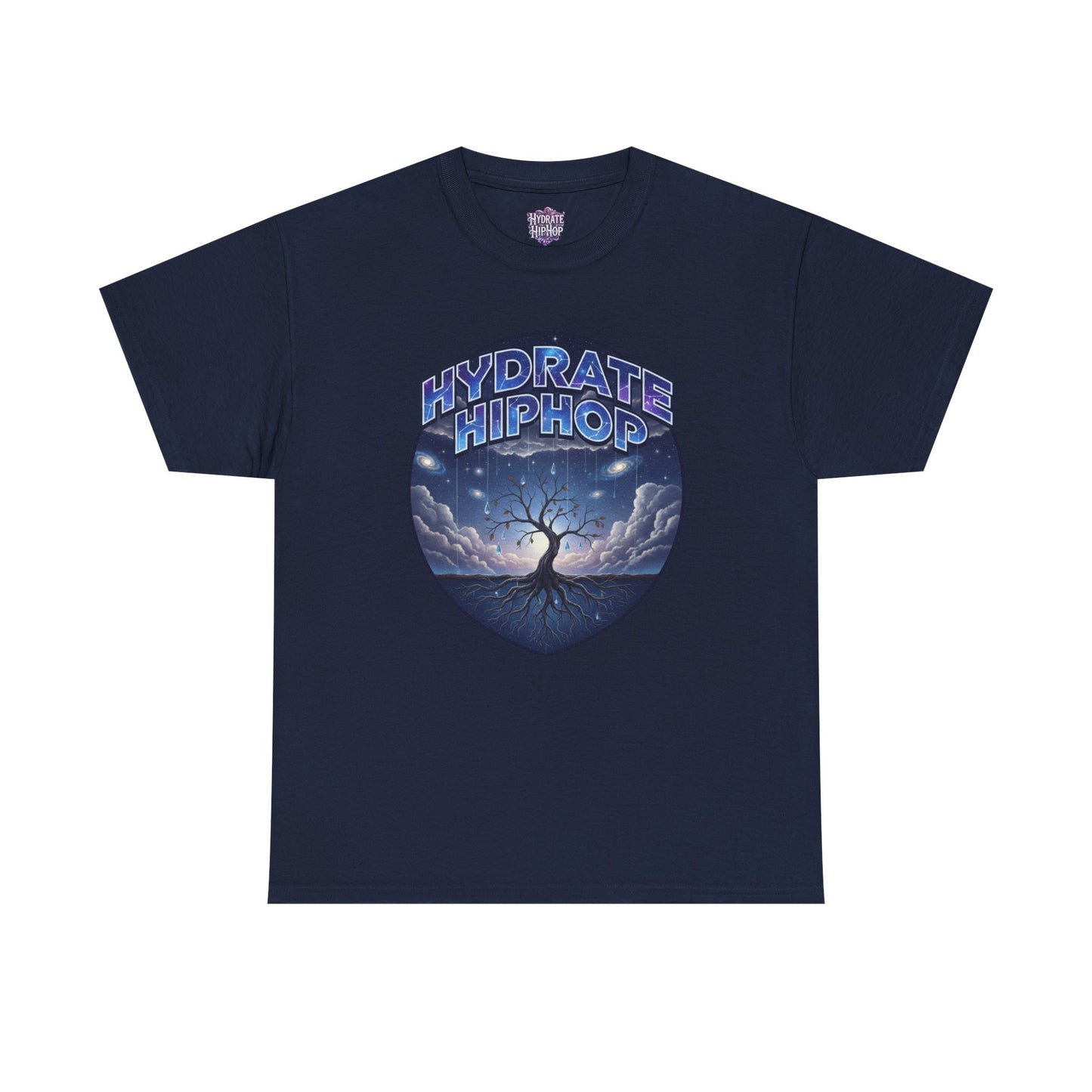 Hydrate Hip Hop Tee — 'Hydrate HipHop' Night Sky Graphic T-Shirt (Guardian of Light on Back)