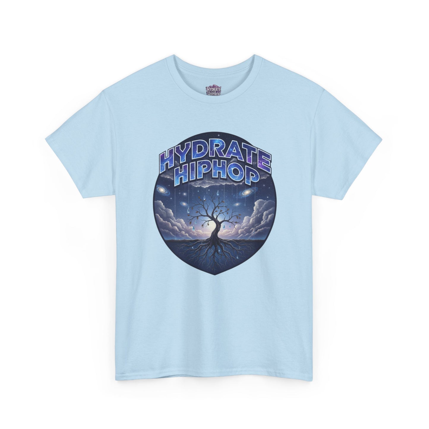 Hydrate Hip Hop Tee — 'Hydrate HipHop' Night Sky Graphic T-Shirt (Guardian of Light on Back)
