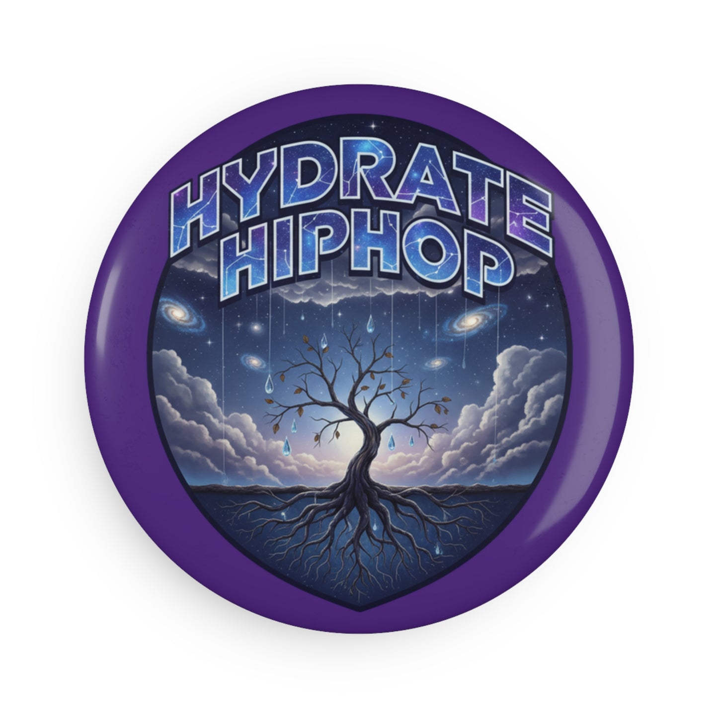 Hydrate HipHop Round Button Magnet — Tree of Life Cosmic Design