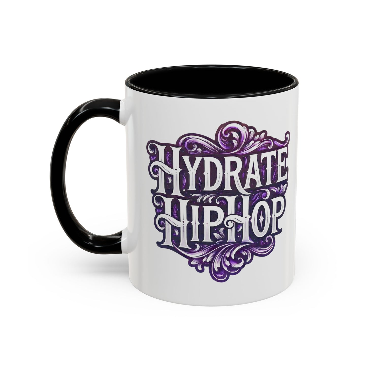 Hydrate Hip Hop Accent Coffee Mug — Purple Typography Tea & Coffee Cup (11/15oz)