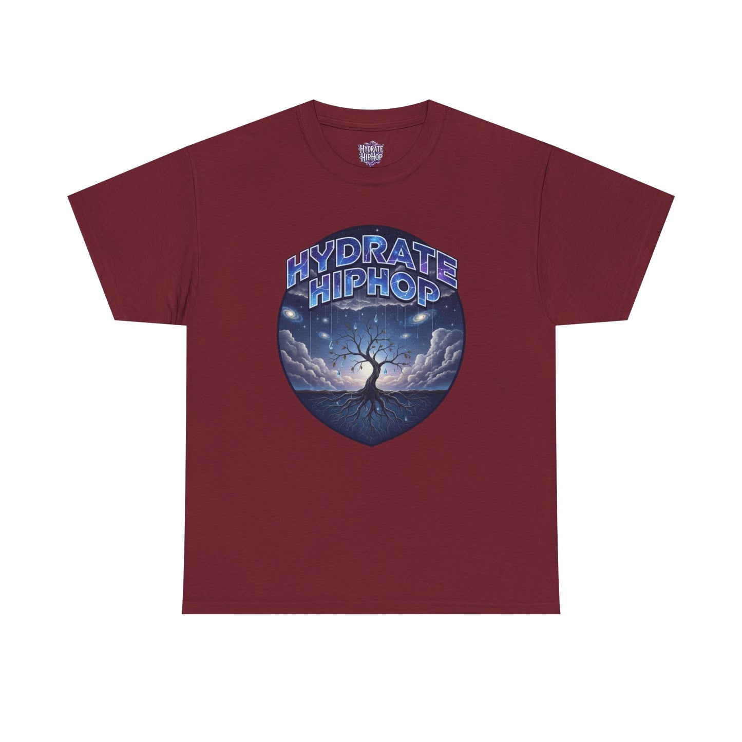 Hydrate Hip Hop Tee — 'Hydrate HipHop' Night Sky Graphic T-Shirt (Guardian of Light on Back)