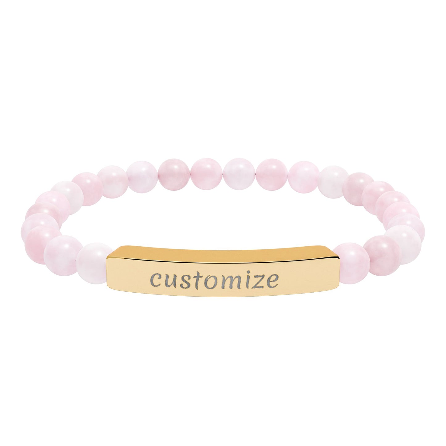 Custom Engraved Natural Stone Bar Bracelet — Personalized Stretch Beaded Bracelet