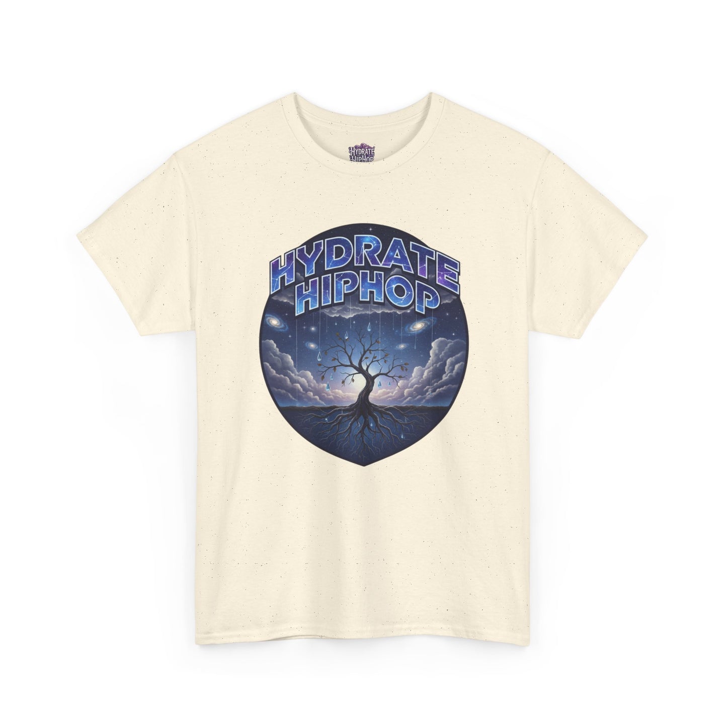 Hydrate Hip Hop Tee — 'Hydrate HipHop' Night Sky Graphic T-Shirt (Guardian of Light on Back)