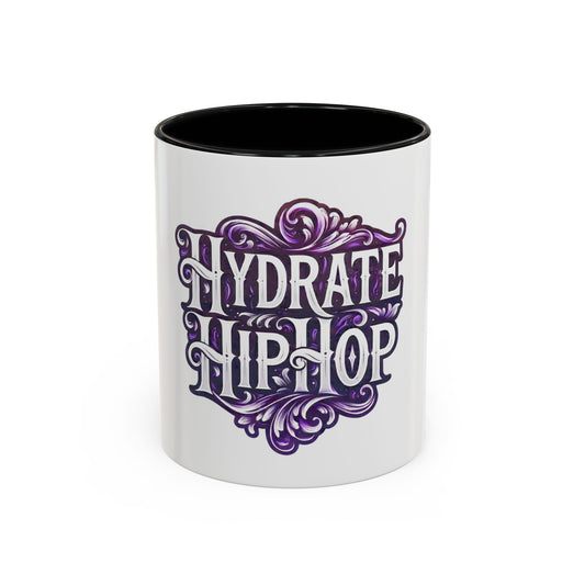 Hydrate Hip Hop Accent Coffee Mug – Purple Script Beverage Cup (11/15oz)