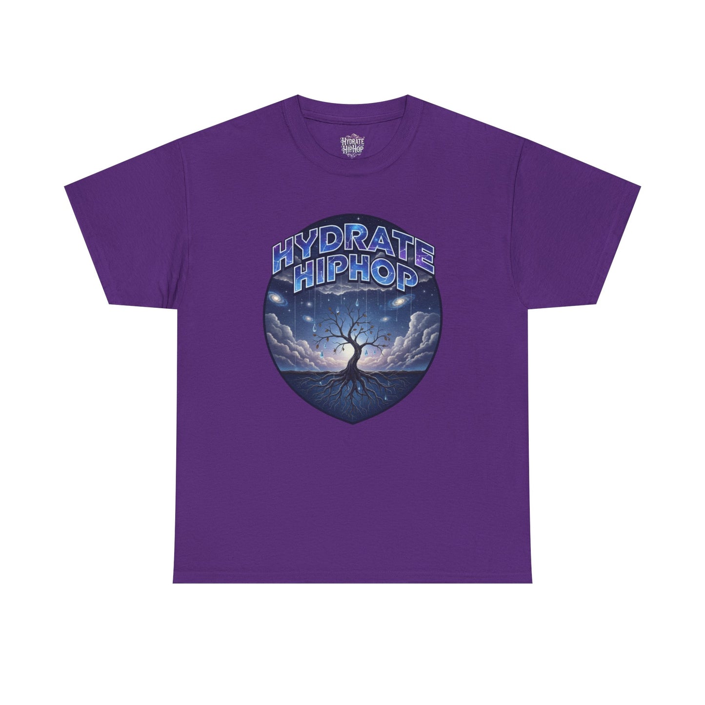 Hydrate Hip Hop Tee — 'Hydrate HipHop' Night Sky Graphic T-Shirt (Guardian of Light on Back)
