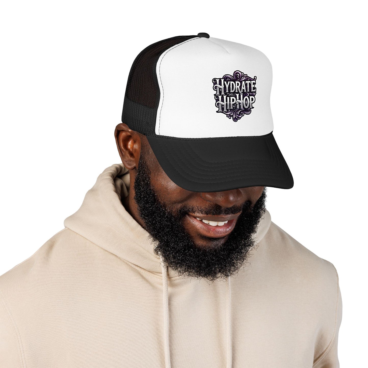 Hydrate Hip Hop Trucker Hat - Retro Script Foam Mesh Cap