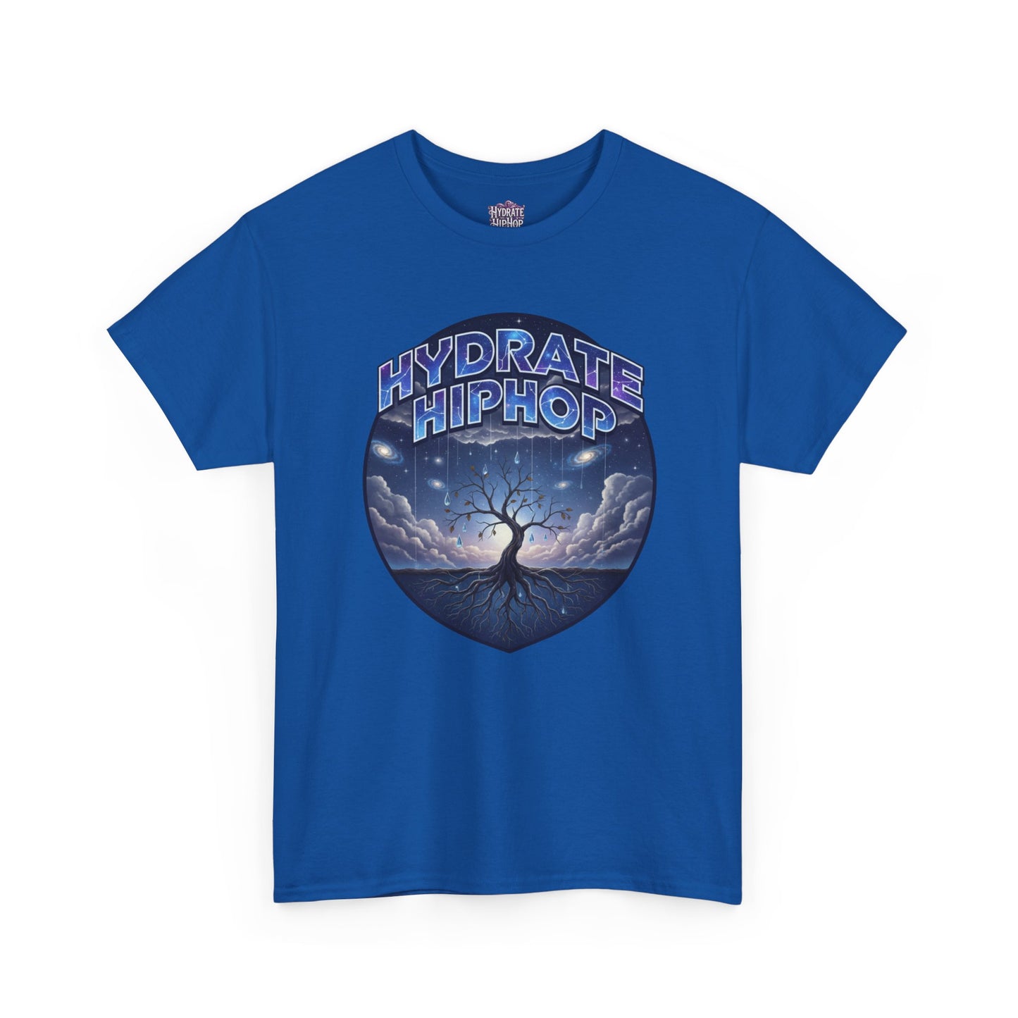 Hydrate Hip Hop Tee — 'Hydrate HipHop' Night Sky Graphic T-Shirt (Guardian of Light on Back)