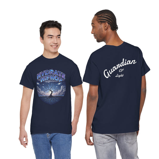 Hydrate Hip Hop Tee — 'Hydrate HipHop' Night Sky Graphic T-Shirt (Guardian of Light on Back)
