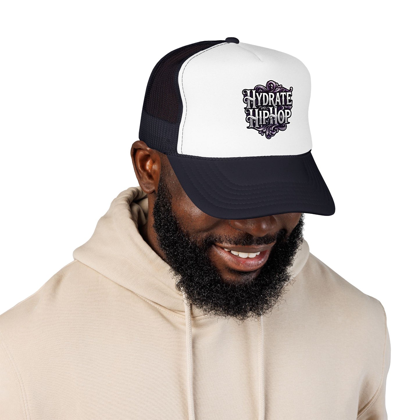 Hydrate Hip Hop Trucker Hat - Retro Script Foam Mesh Cap