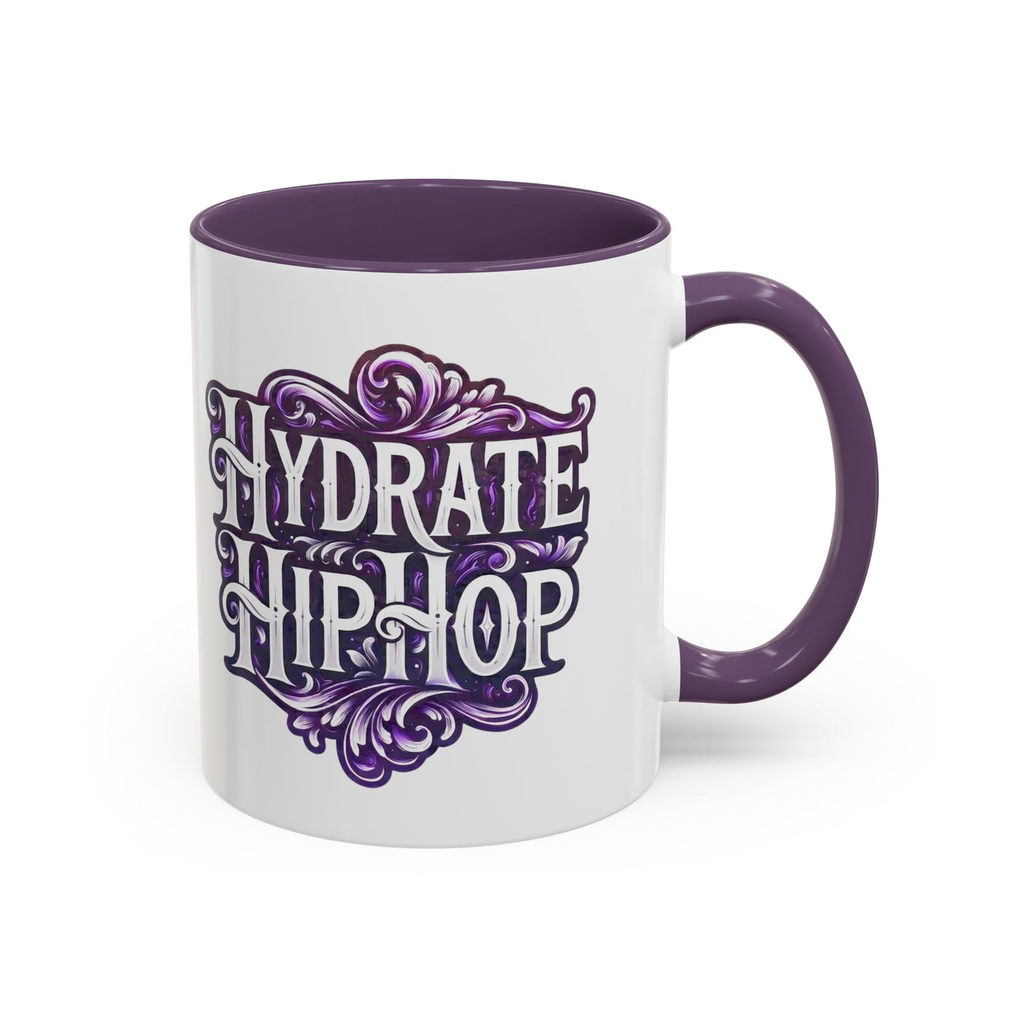 Hydrate Hip Hop Accent Coffee Mug — Purple Typography Tea & Coffee Cup (11/15oz)