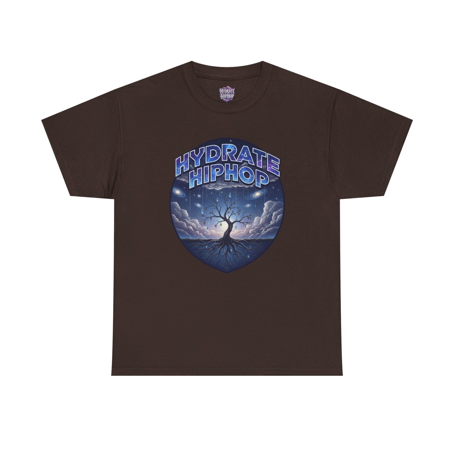 Hydrate Hip Hop Tee — 'Hydrate HipHop' Night Sky Graphic T-Shirt (Guardian of Light on Back)