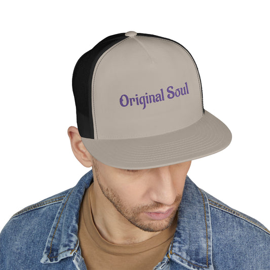 Original Soul Trucker Cap — Embroidered Purple Script Mesh Snapback