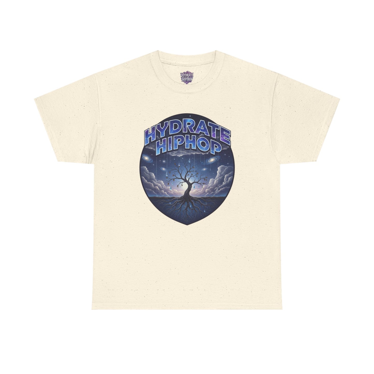 Hydrate Hip Hop Tee — 'Hydrate HipHop' Night Sky Graphic T-Shirt (Guardian of Light on Back)