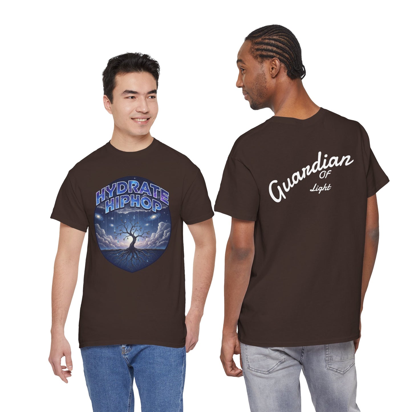 Hydrate Hip Hop Tee — 'Hydrate HipHop' Night Sky Graphic T-Shirt (Guardian of Light on Back)