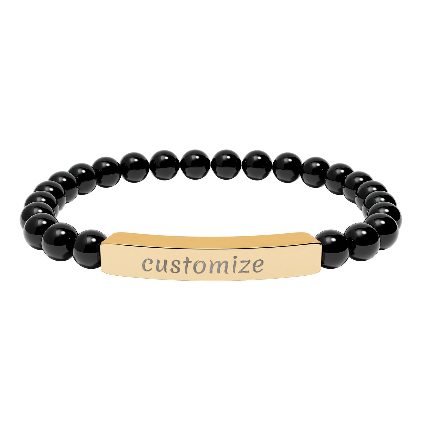Custom Engraved Natural Stone Bar Bracelet — Personalized Stretch Beaded Bracelet
