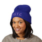 P.S.Y.C. Embroidered Cuffed Beanie — Purple Lettering Winter Hat