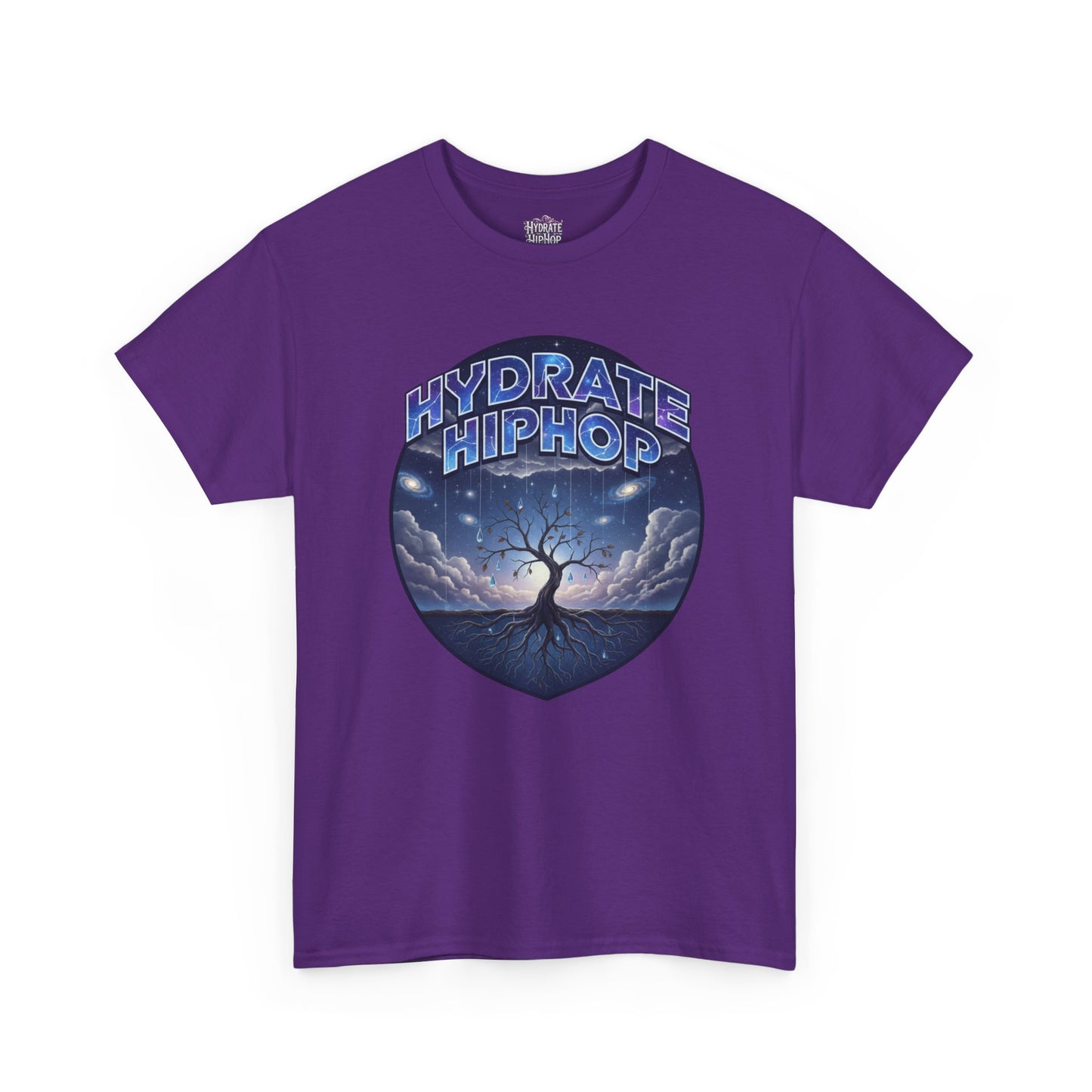 Hydrate Hip Hop Tee — 'Hydrate HipHop' Night Sky Graphic T-Shirt (Guardian of Light on Back)