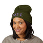 P.S.Y.C. Embroidered Cuffed Beanie — Purple Lettering Winter Hat
