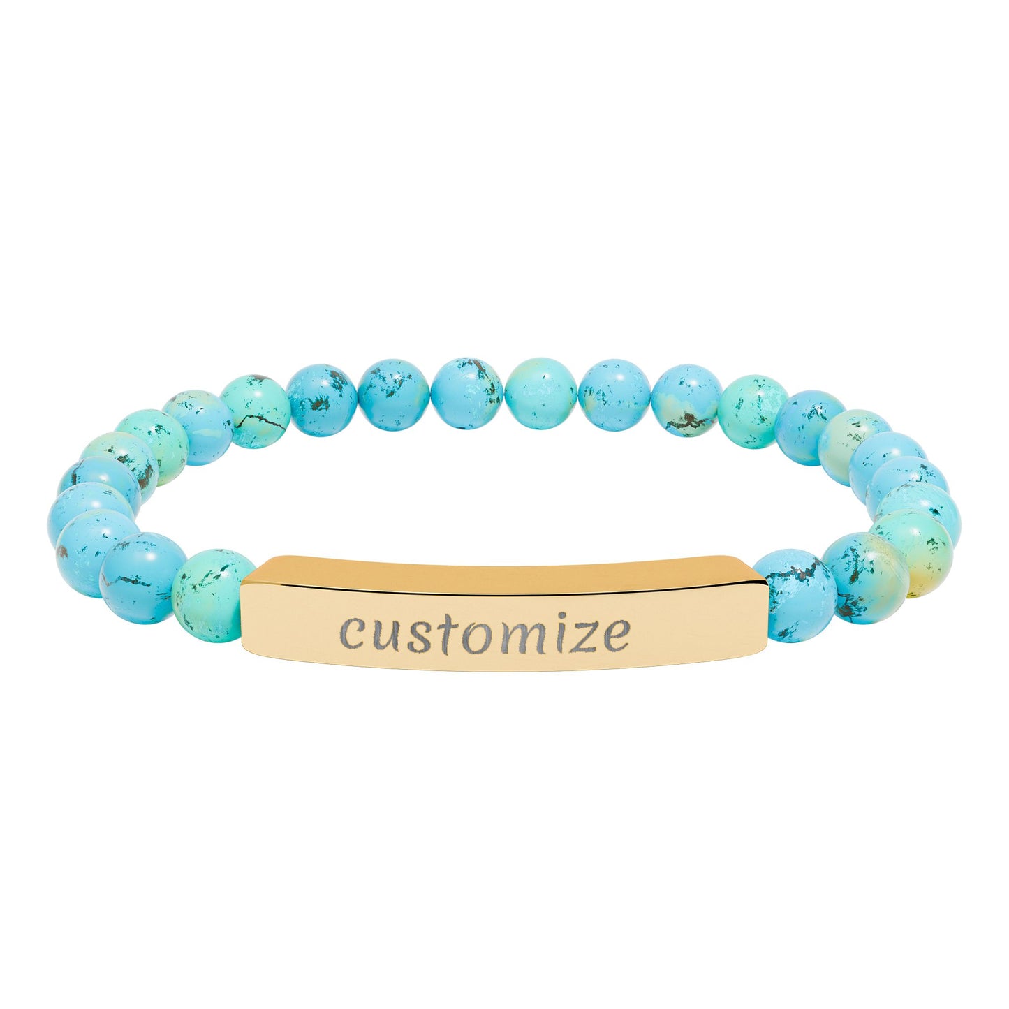 Custom Engraved Natural Stone Bar Bracelet — Personalized Stretch Beaded Bracelet