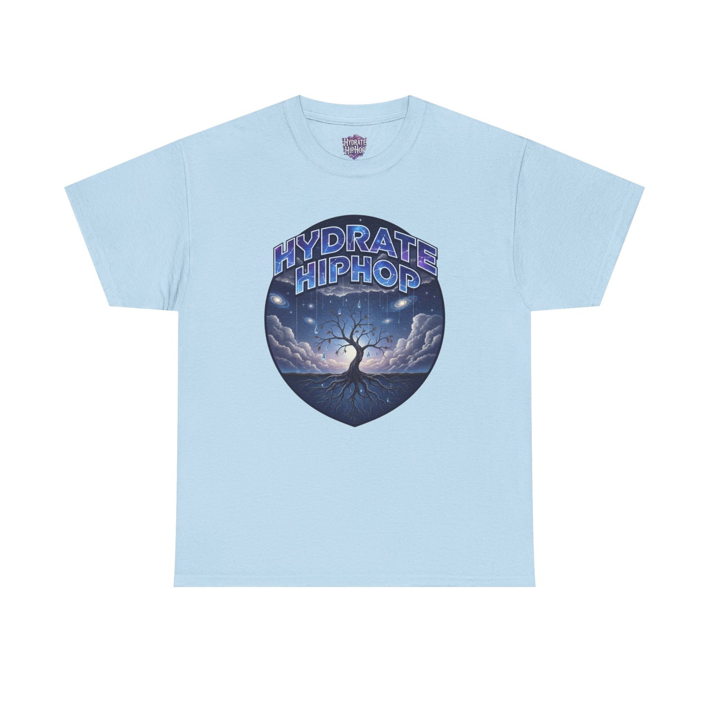 Hydrate Hip Hop Tee — 'Hydrate HipHop' Night Sky Graphic T-Shirt (Guardian of Light on Back)