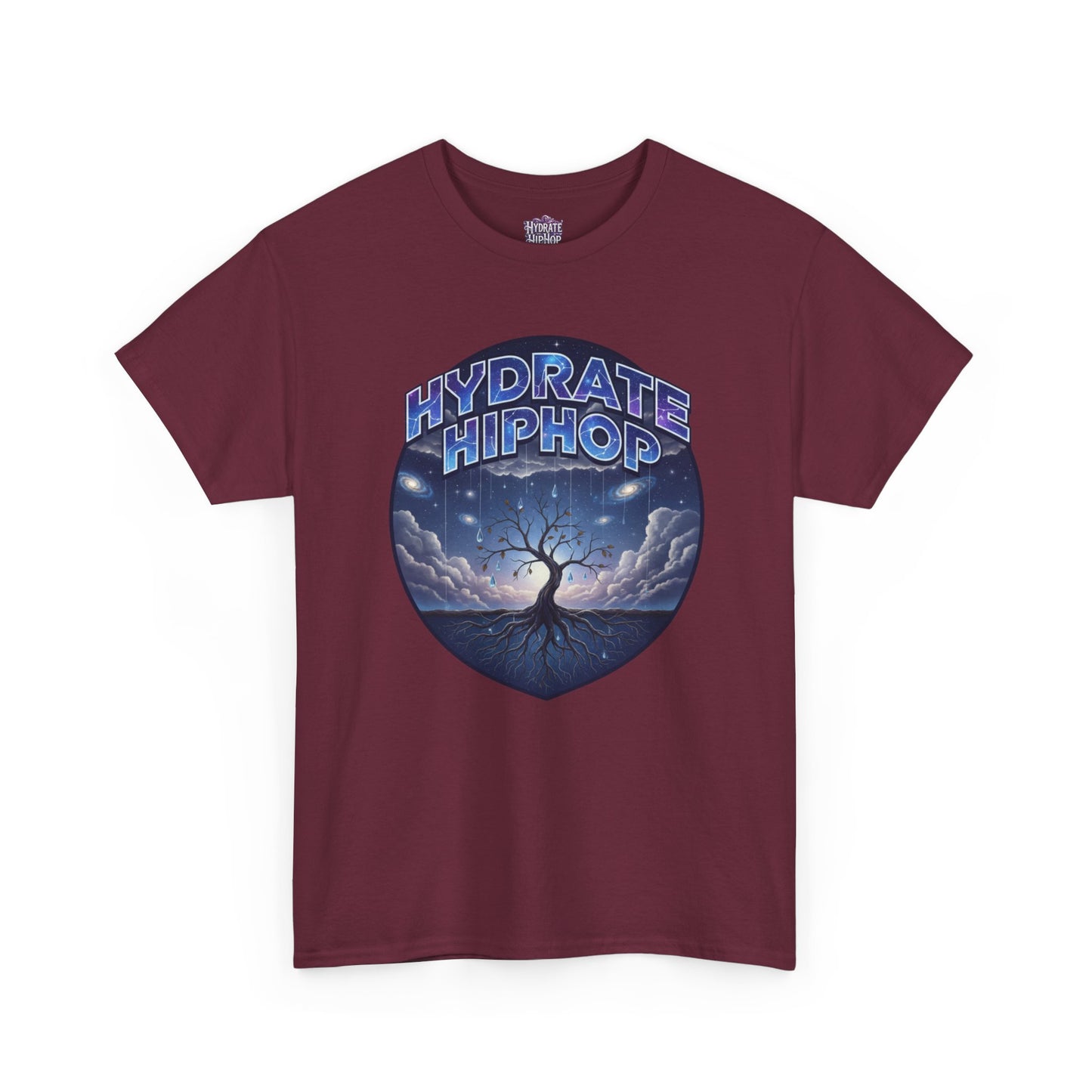 Hydrate Hip Hop Tee — 'Hydrate HipHop' Night Sky Graphic T-Shirt (Guardian of Light on Back)