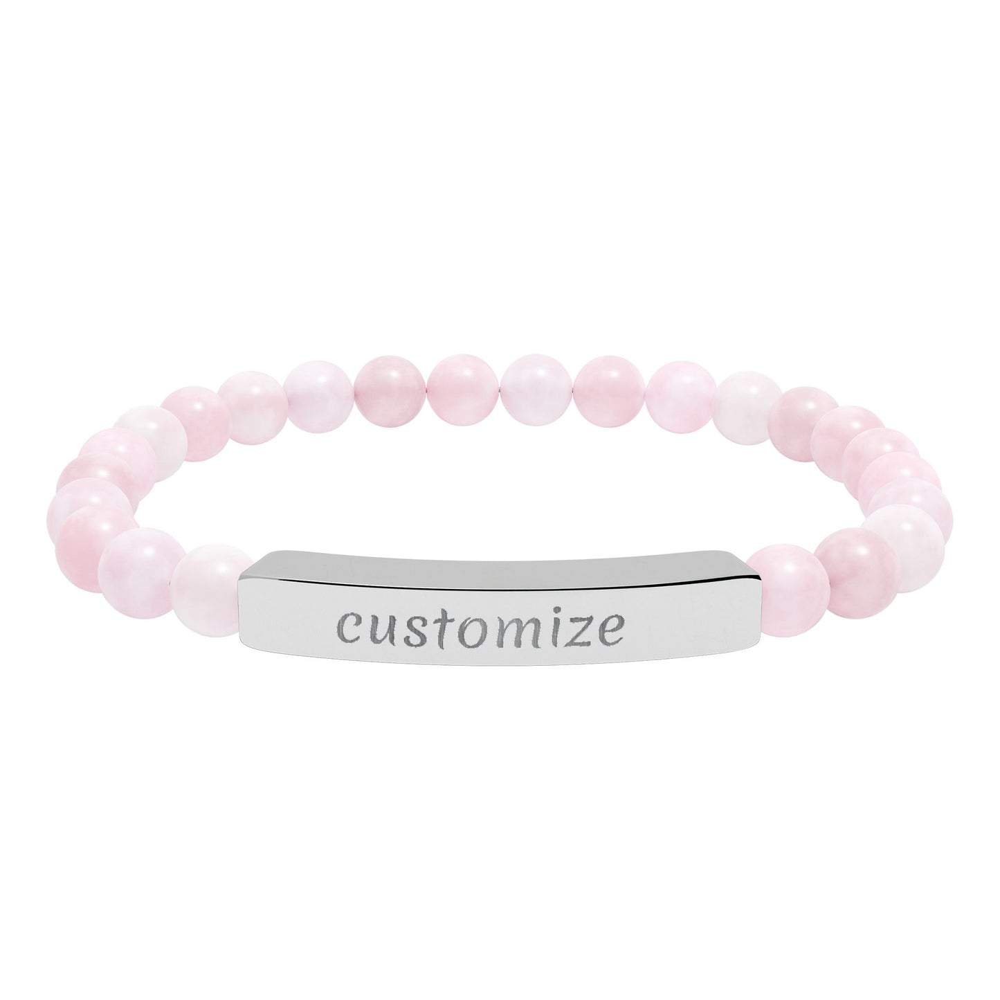 Custom Engraved Natural Stone Bar Bracelet — Personalized Stretch Beaded Bracelet