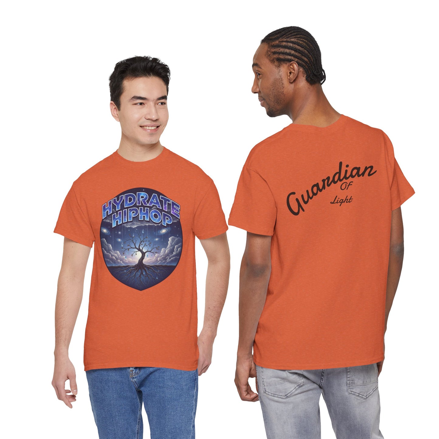 Hydrate Hip Hop Tee — 'Hydrate HipHop' Night Sky Graphic T-Shirt (Guardian of Light on Back)