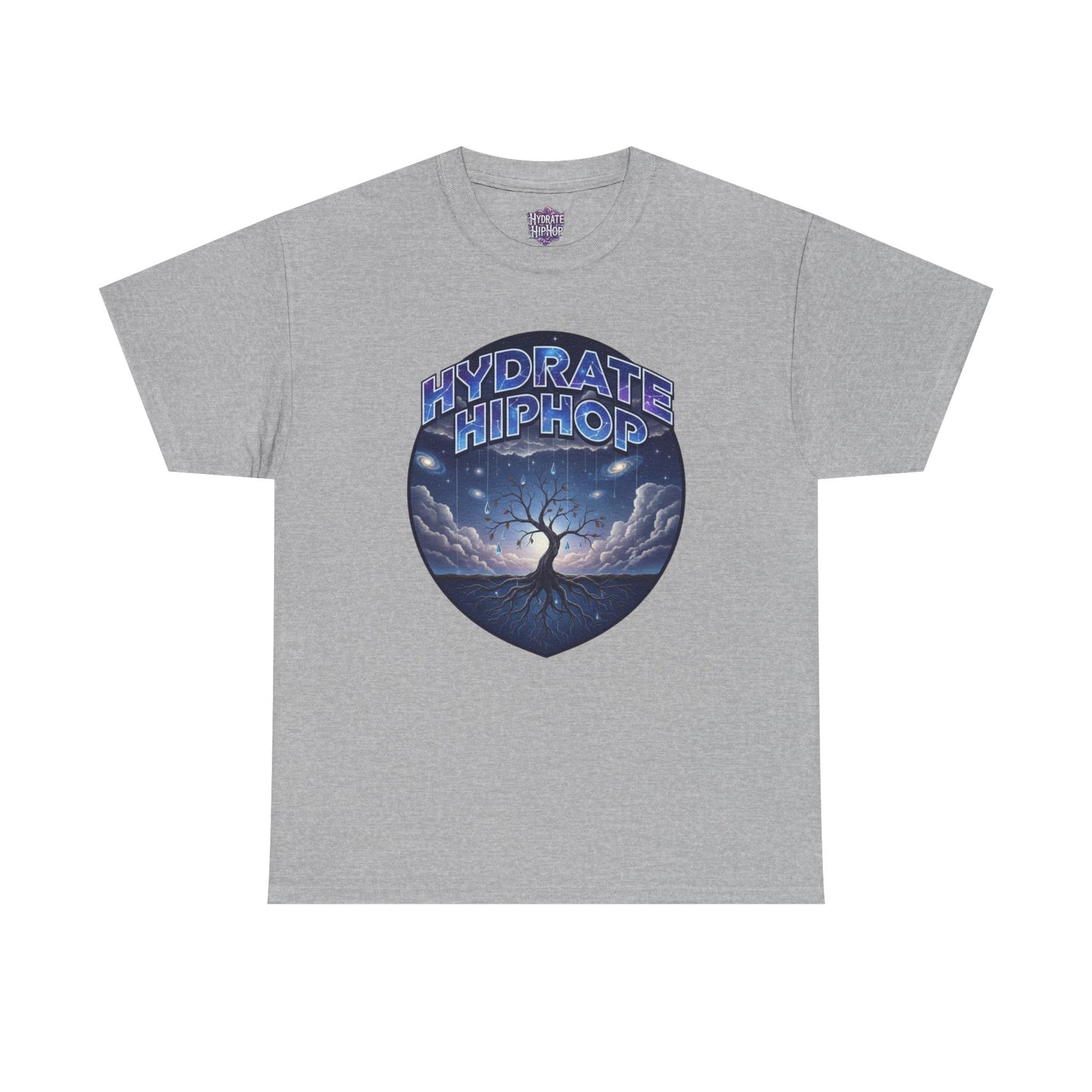 Hydrate Hip Hop Tee — 'Hydrate HipHop' Night Sky Graphic T-Shirt (Guardian of Light on Back)